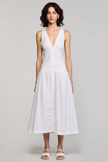 Robe midi blanche à col en V